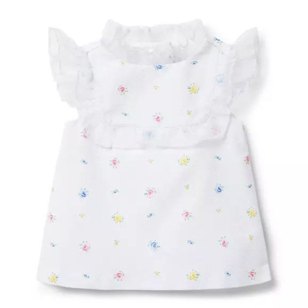 Janie and Jack Girl's 7 Vintage Floral Top White Organza Ruffles Tank Shirt